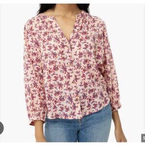 Xirena Charley Floral Shirt Womens Medium Beige Red Boho Button Front Top Blouse